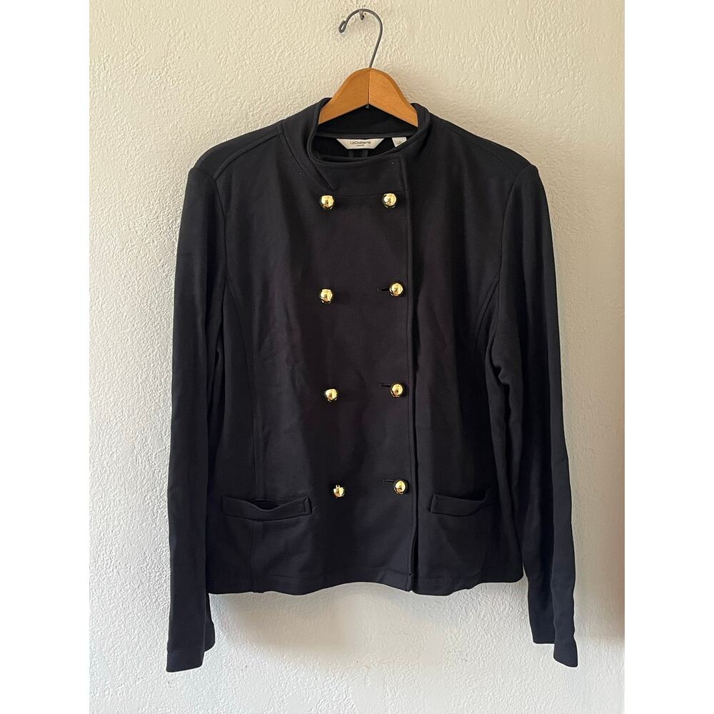 Women's Liz Claiborne Black Gold Button Soft Jacket Coat Blazer Size XL